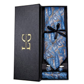 Conjunto de Gravata e Lenço Azul Paisley